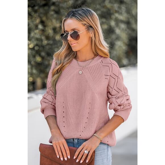 CUPSHE Blush Pink Cutout Pointelle Knit Sweater NEW Sz - M - Picture 2 of 6